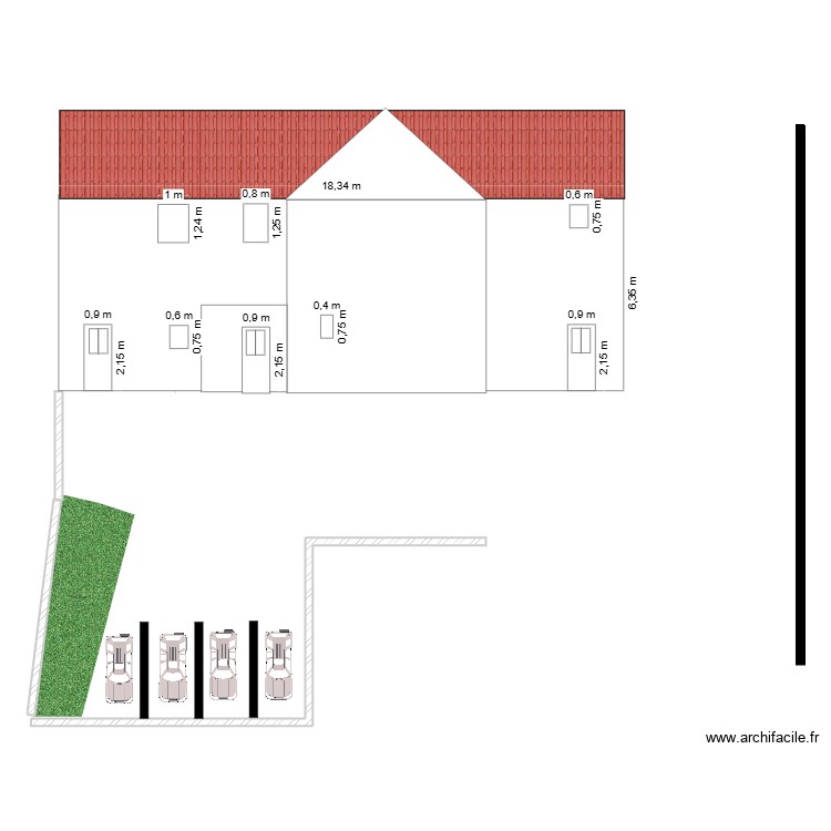 Fa&ccedil;ade Sud-Est apr&egrave;s travaux. Plan de 0 pièce et 0 m2