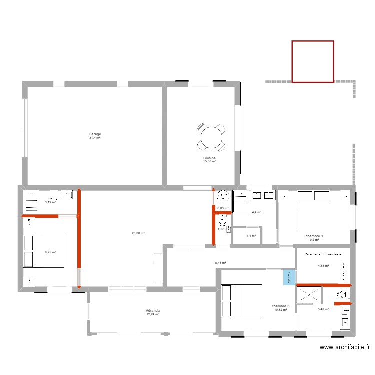 initial Allemagne transformation de base bis. Plan de 15 pièces et 143 m2