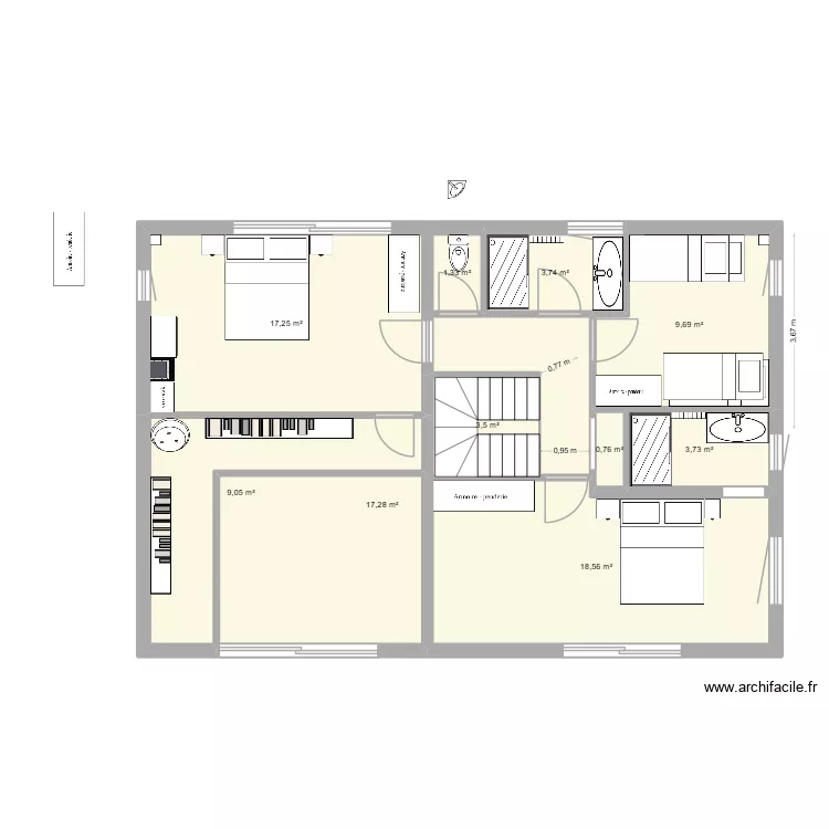 PLAN VRAIE MESURES  ESSAI 2. Plan de 18  et 204 m²