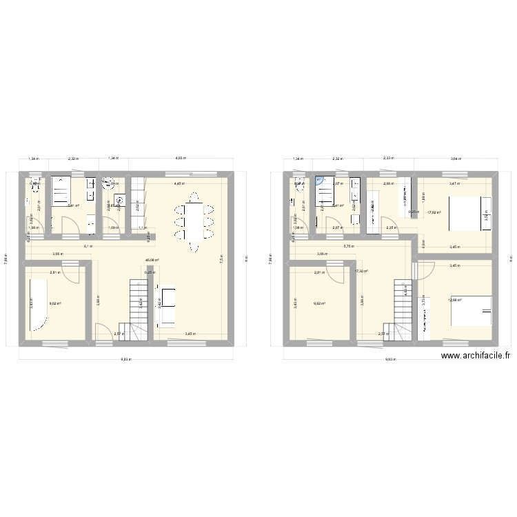 étage. Plan de 9 pièces et 127 m2