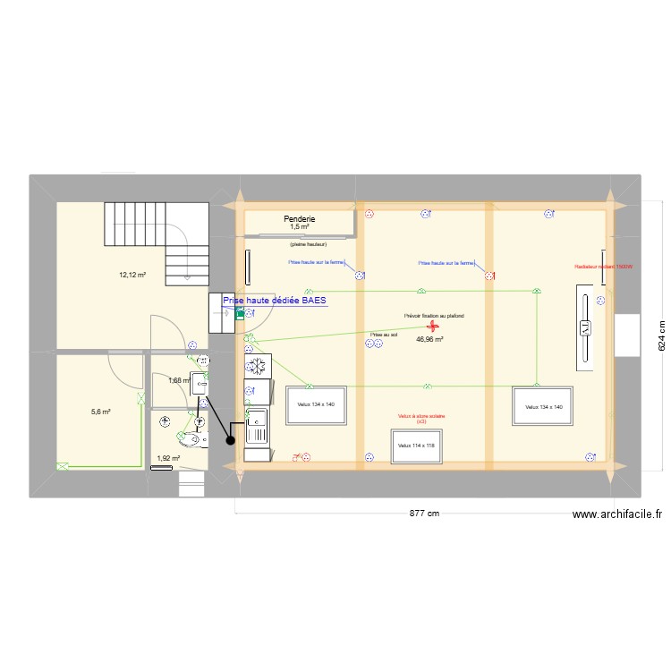 Garage. Plan de 18 pièces et 92 m2
