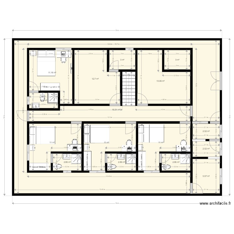 Projet Fini1. Plan de 17 pièces et 166 m2