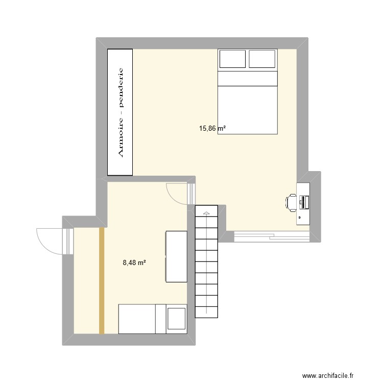 Salon sous comble avec extension sol v2. Plan de 2 pièces et 24 m2
