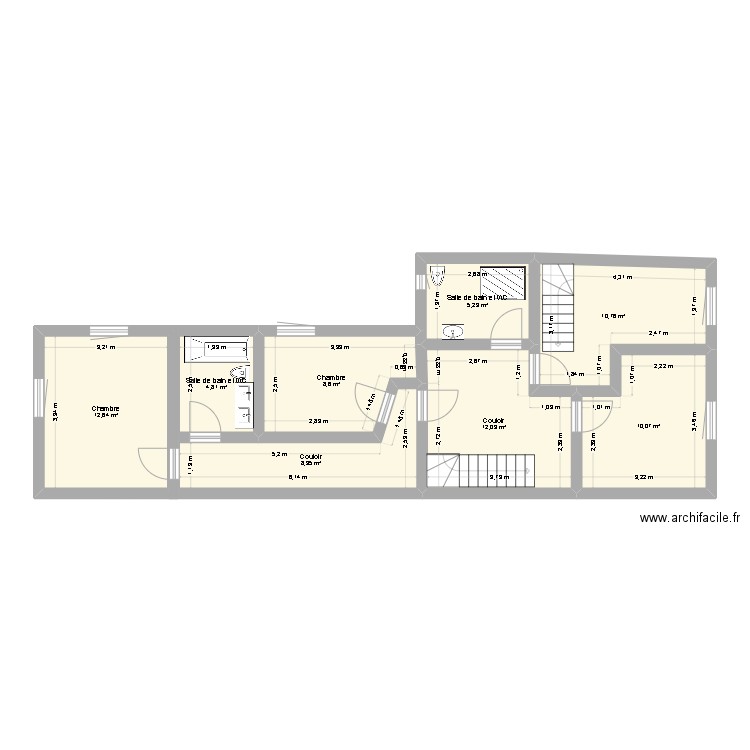 maison 1er. Plan de 8 pièces et 73 m2