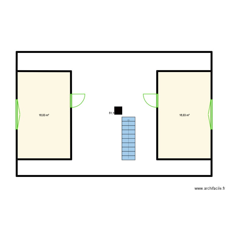 Premiere accroche etage superieur. Plan de 3 pièces et 85 m2
