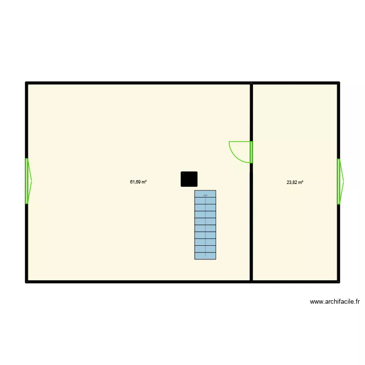 Premiere accroche etage superieur. Plan de 3 pièces et 86 m²