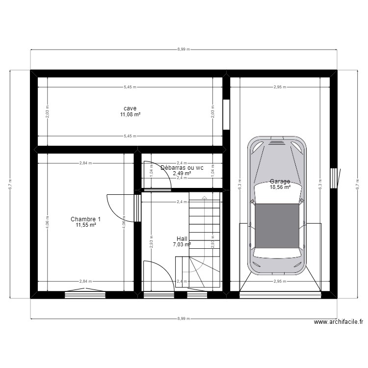 PROJET MUTZIG RDC. Plan de 5 pièces et 51 m2