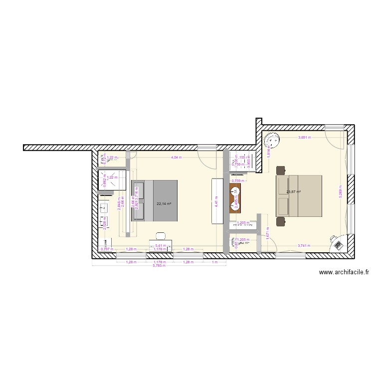 Belisama RDC chambre 2. Plan de 4 pièces et 48 m2