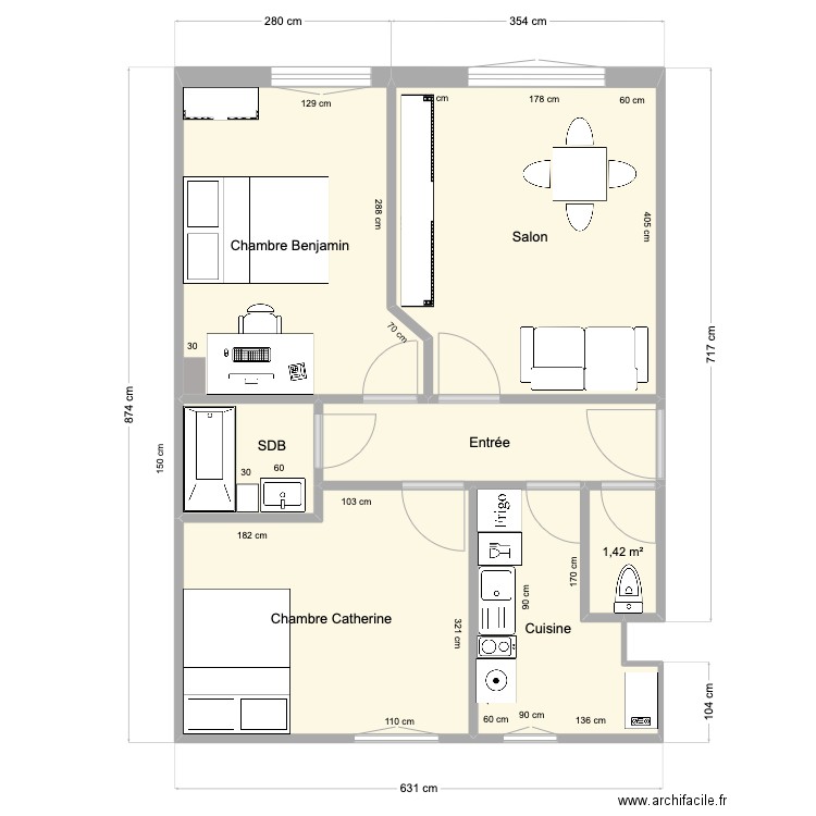 Catherine Samson. Plan de 7 pièces et 49 m2