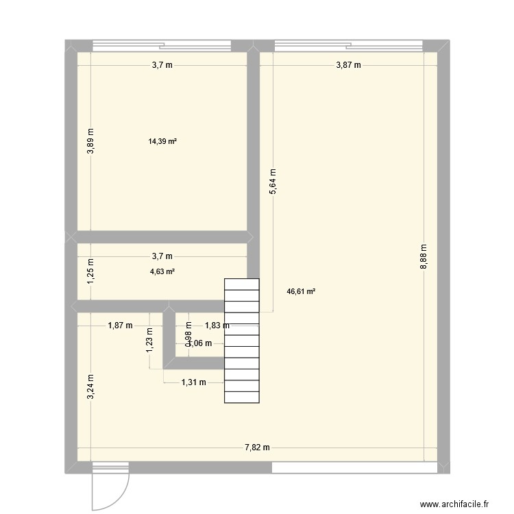 séminaire rez-de-chausse. Plan de 3 pièces et 66 m2