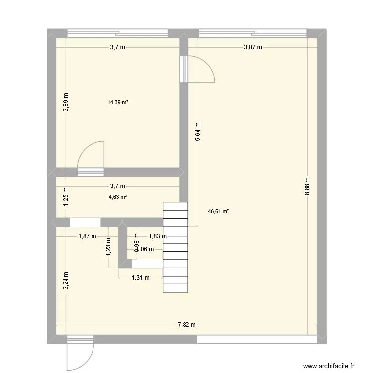 s&eacute;minaire rez-de-chausse. Plan de 3 pièces et 66 m²