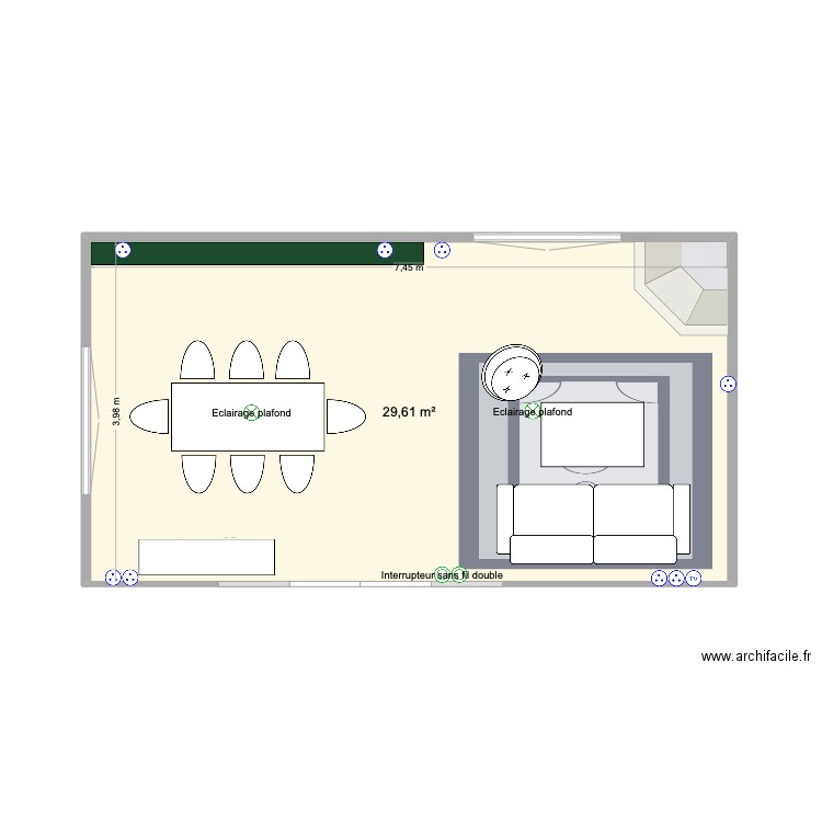 Salon. Plan de 1 pièce et 30 m2