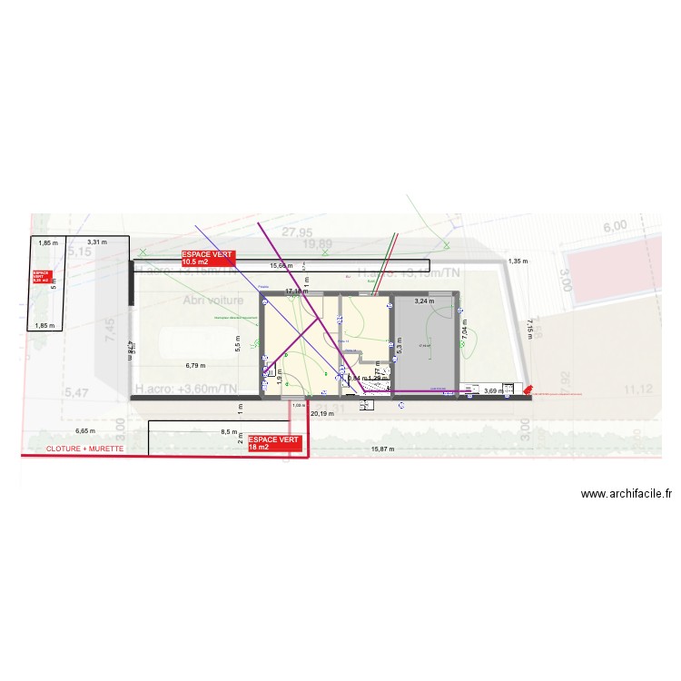 pavé. Plan de 4 pièces et 52 m2