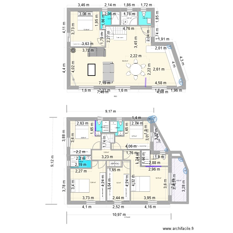 ETAGE ET RDC 29 NOVEMBRE. Plan de 18 pièces et 162 m2