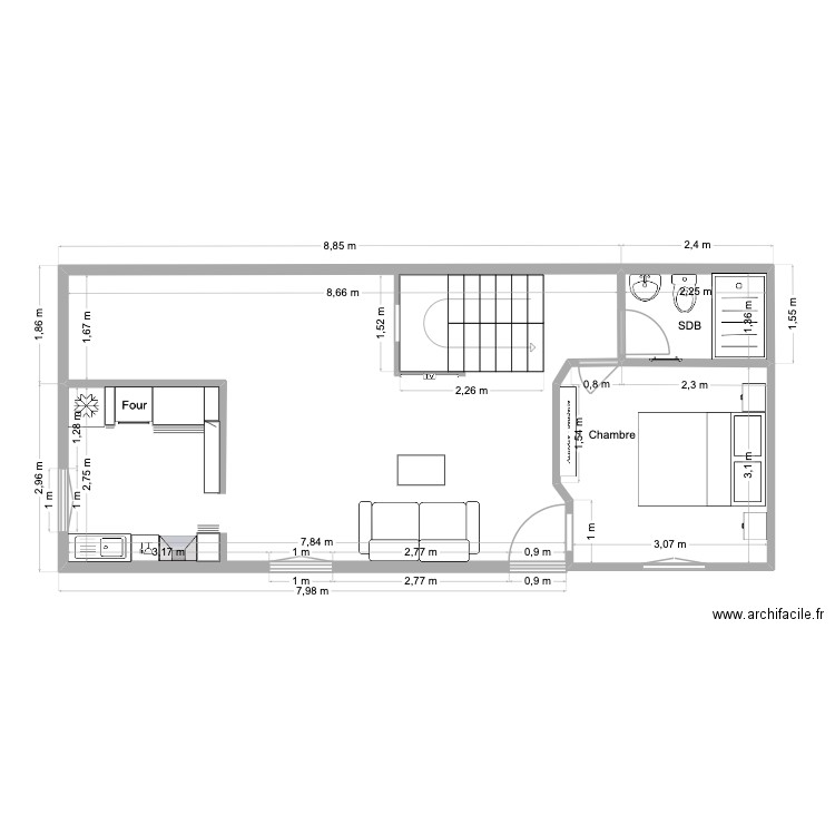 plan R+1 Bakart. Plan de 2 pièces et 13 m2