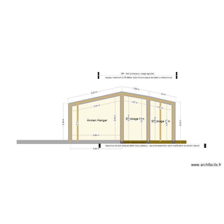 plan de coupe chevaux v3. Plan de 3 pièces et 13 m2