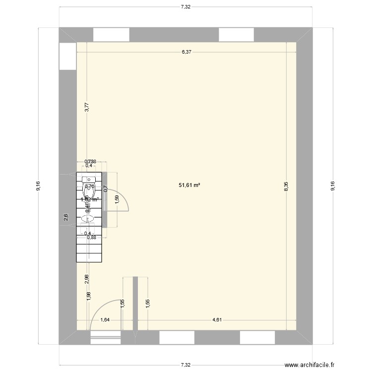 LAURENT RDC PROJET. Plan de 2 pièces et 53 m2
