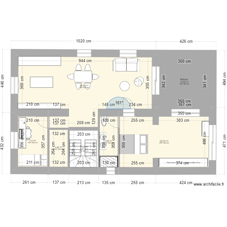 nouf 1 bach. Plan de 7 pièces et 94 m2