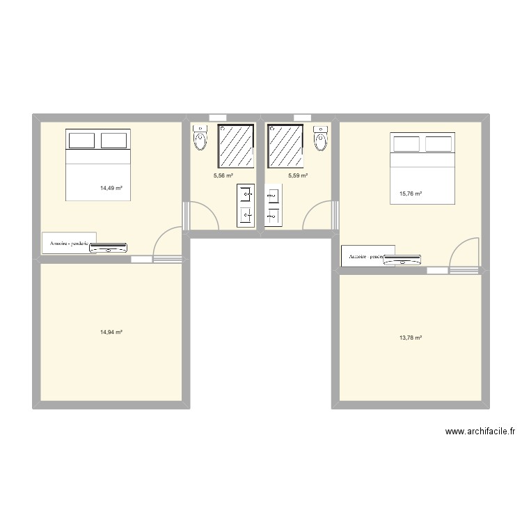 bungalows deux. Plan de 6 pièces et 70 m2