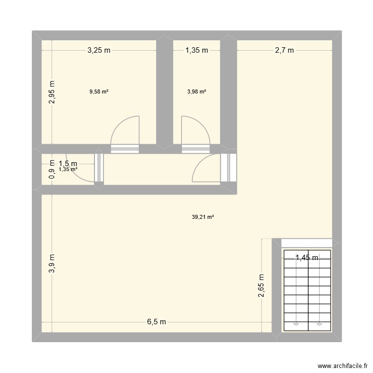 Maison jaune 1er étage. Plan de 6 pièces et 61 m2
