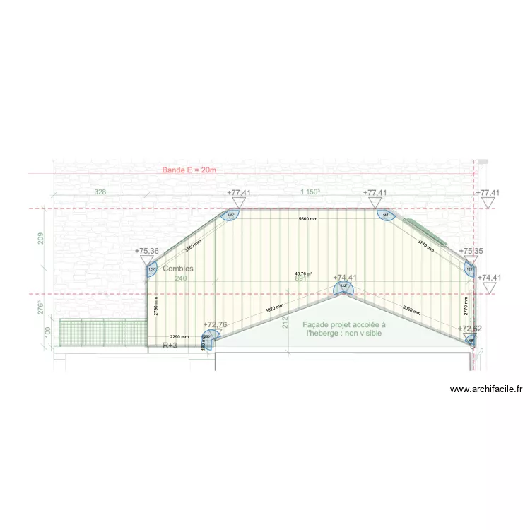 facade N-E projet. Plan de 1  et 41 m²