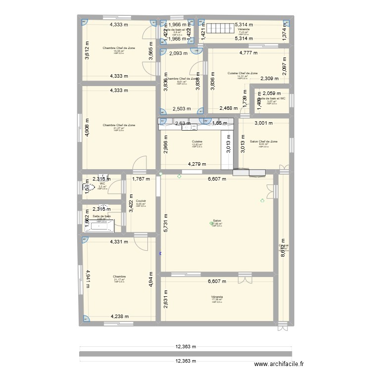 1ère ETAGE (30-07-2025). Plan de 16 pièces et 185 m2