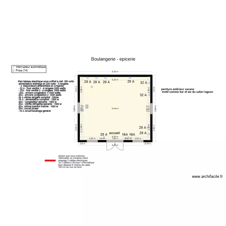 boulangerie/epicerie. Plan de 1 Pièce et 35 m²