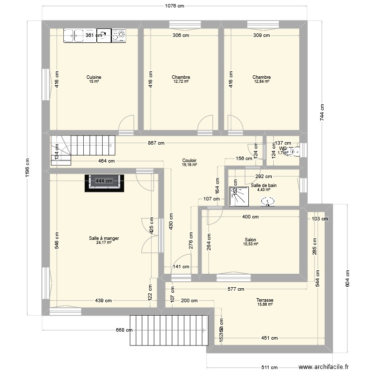 BELVES. Plan de 9 pièces et 116 m2