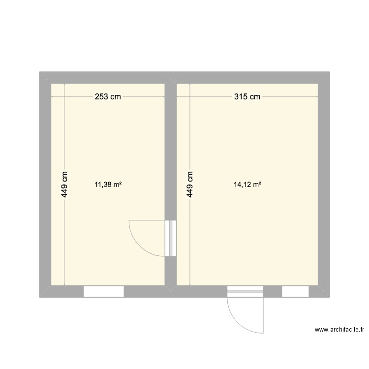 Mery. Plan de 2 pièces et 26 m2