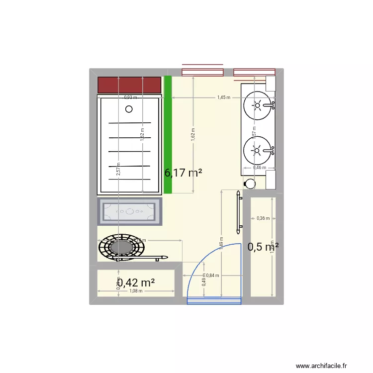 Sdb modif mur 2. Plan de 3 Pièces et 7 m² Sdb modif mur 2. Plan de 3 Pièces et 7 m²