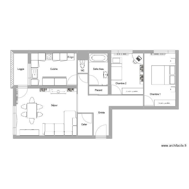 El Harit meublé. Plan de 11 pièces et 73 m2