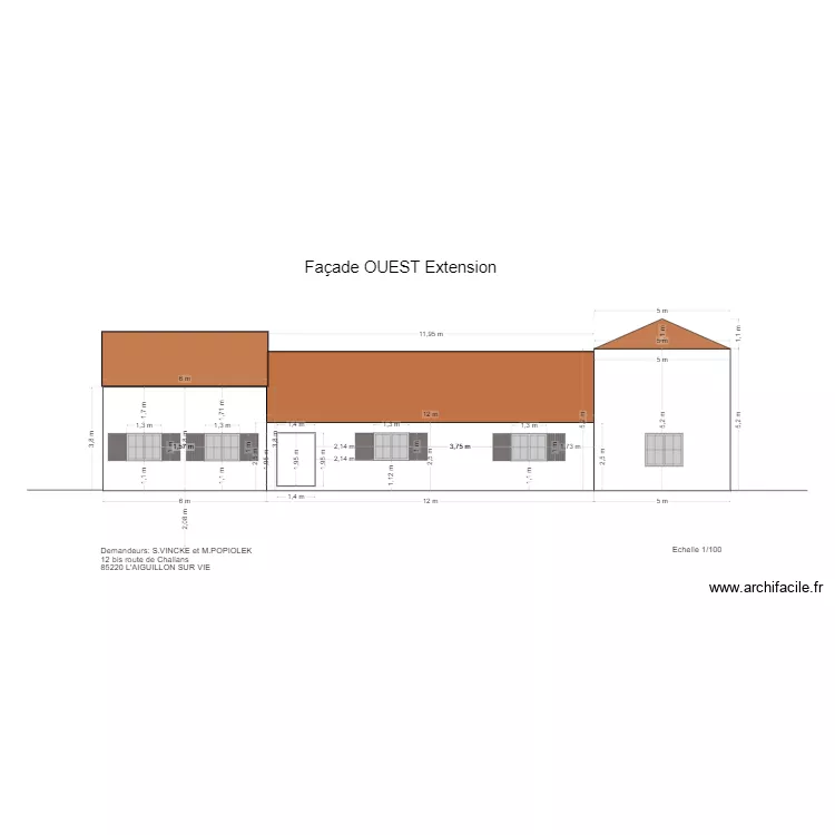 Fa&ccedil;ade OUEST. Plan de 