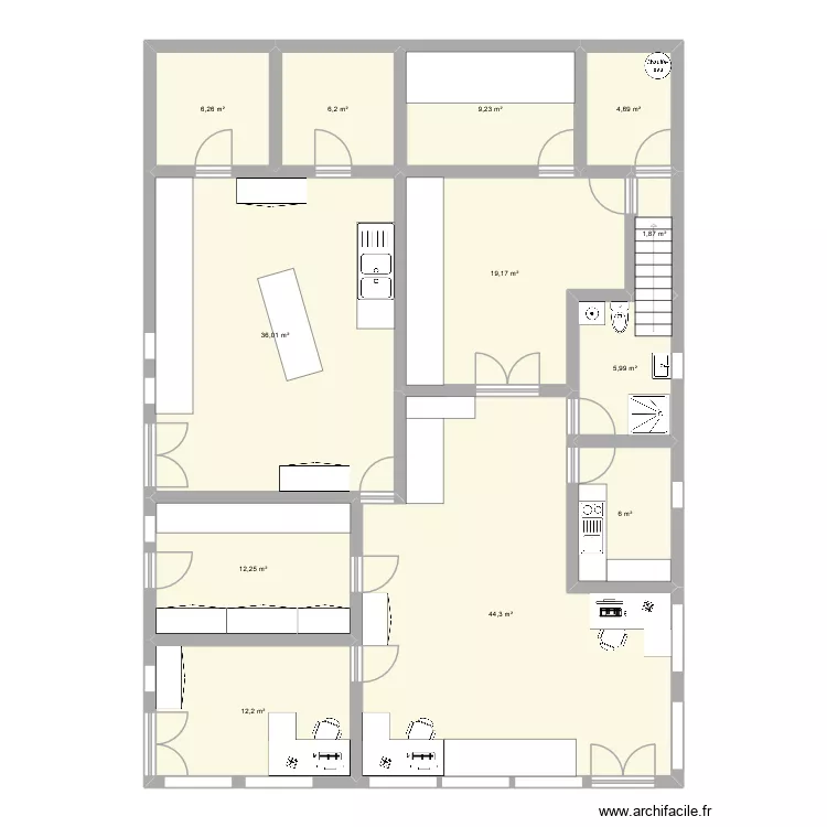 atelier1. Plan de 12  et 164 m²