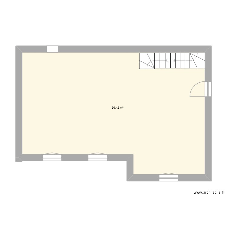 59_FL. Plan de 1 pièce et 56 m2
