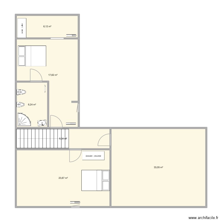 1er maison. Plan de 6 pièces et 95 m2