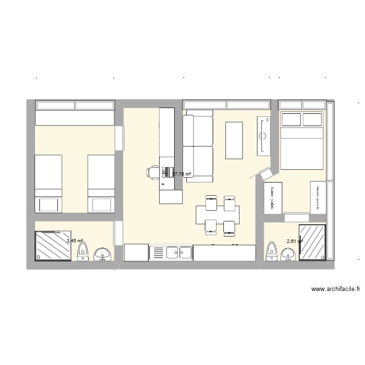 hmm. Plan de 3 pièces et 44 m2