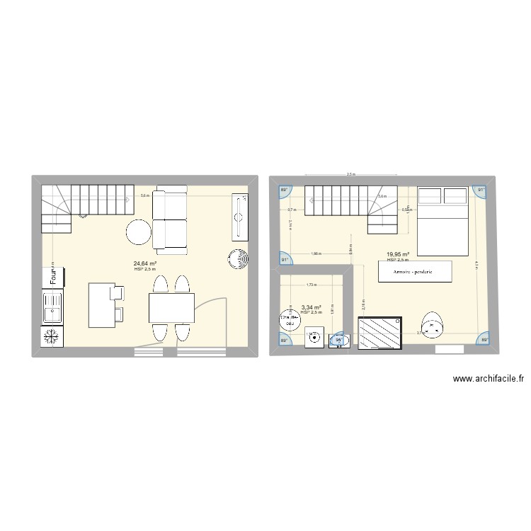 Appart 1. Plan de 3 pièces et 48 m2