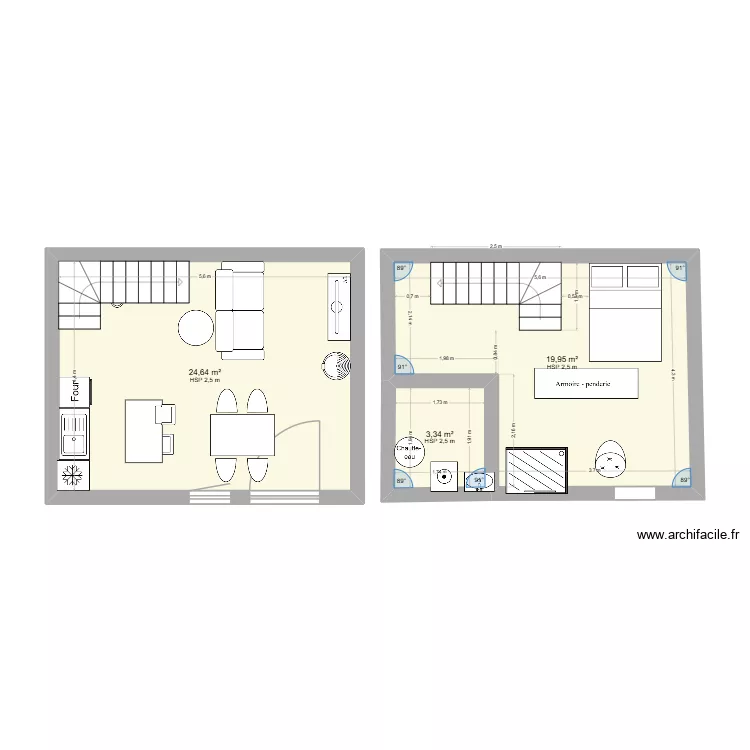 Appart 1. Plan de 3 pièces et 48 m²