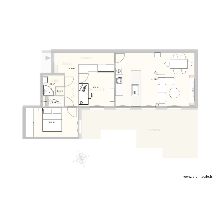 dimension vrai. Plan de 8 pièces et 67 m2