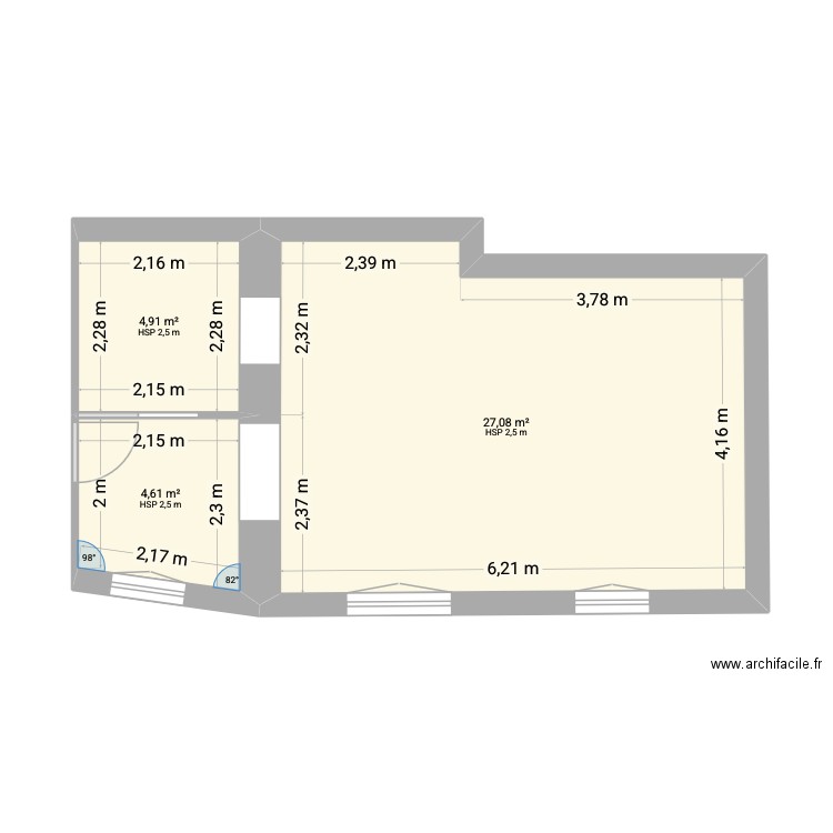 St Francois D'Assise Projet 3ok porte sdb. Plan de 3 pièces et 37 m2