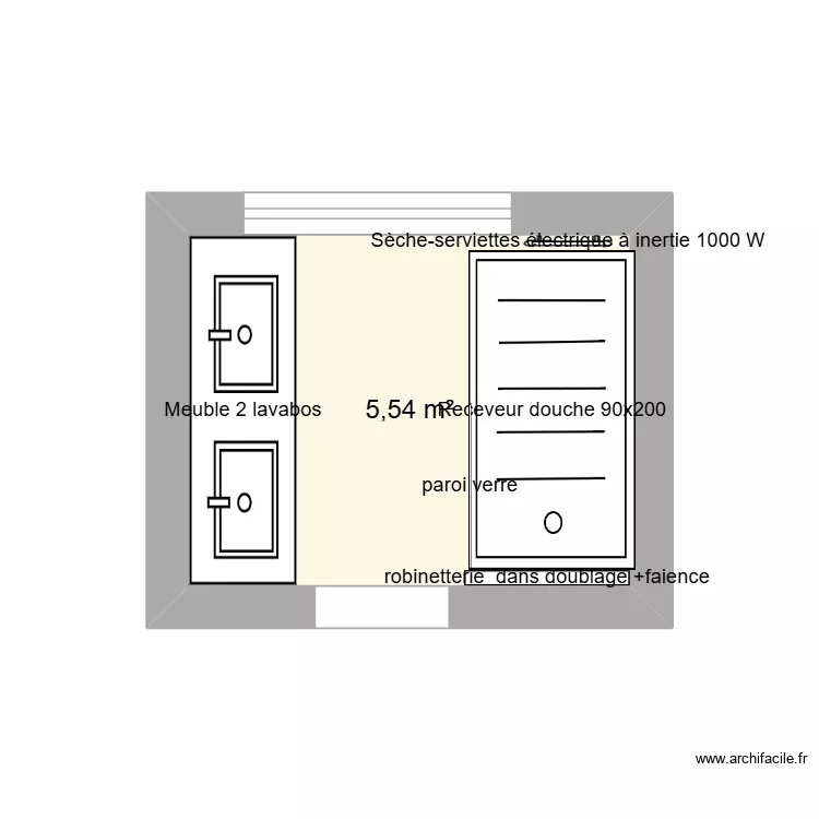 sdb. Plan de 1  et 6 m²