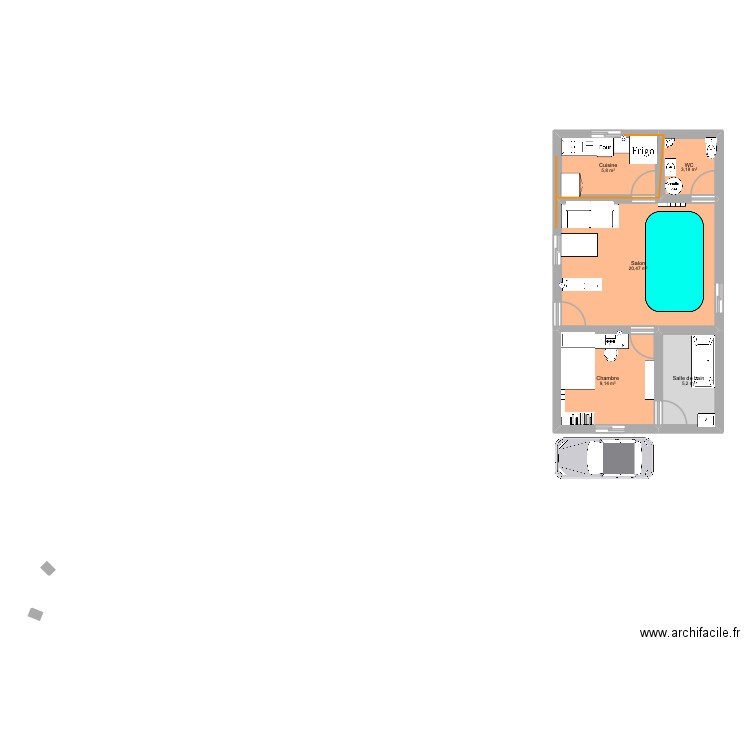 Petite maison. Plan de 5 pièces et 44 m2