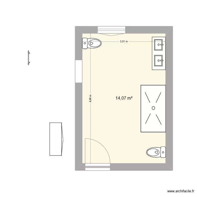 Salle de bain_ArchiFacile PROexe. Plan de 1 Pièce et 14 m² Salle de bain_ArchiFacile PROexe. Plan de 1 Pièce et 14 m²