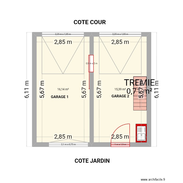 PLAN GARAGE MODIFIE V1. Plan de 5 pièces et 67 m2