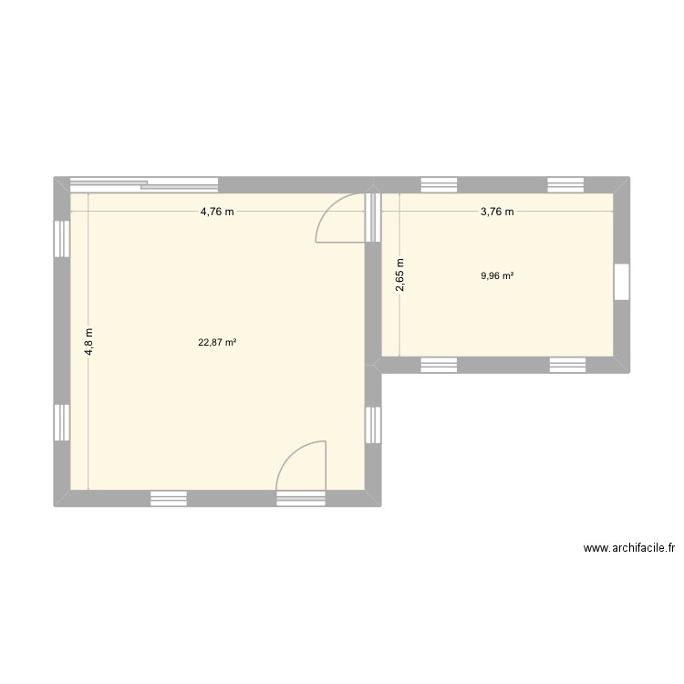Plan Irina. Plan de 2 pièces et 33 m2