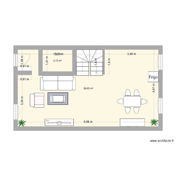 Nid. Plan de 2 pièces et 47 m2