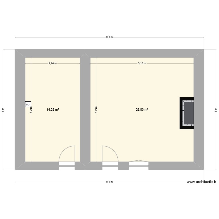 Noyers 67 Rdc. Plan de 2 pièces et 41 m2