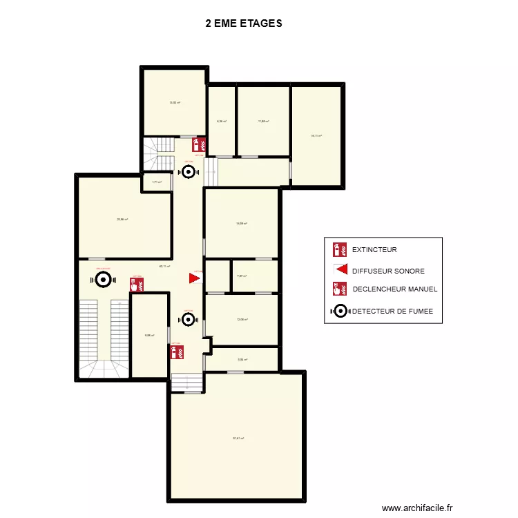 2EME ETAGE LE GUE AUX BICHES. Plan de 13  et 238 m²