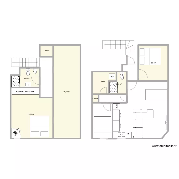 Plan modifi&eacute; v1. Plan de 8  et 58 m²