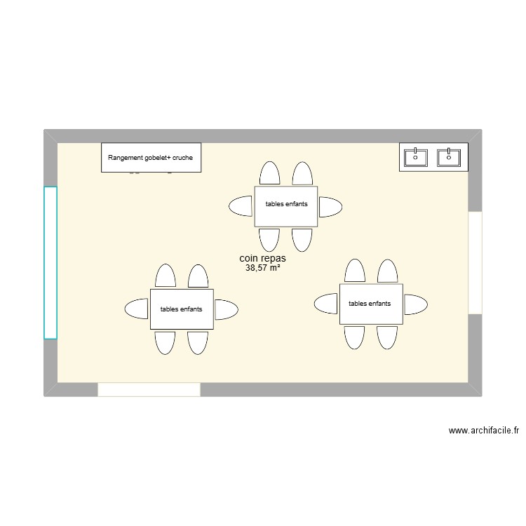 repas. Plan de 1 pièce et 39 m2